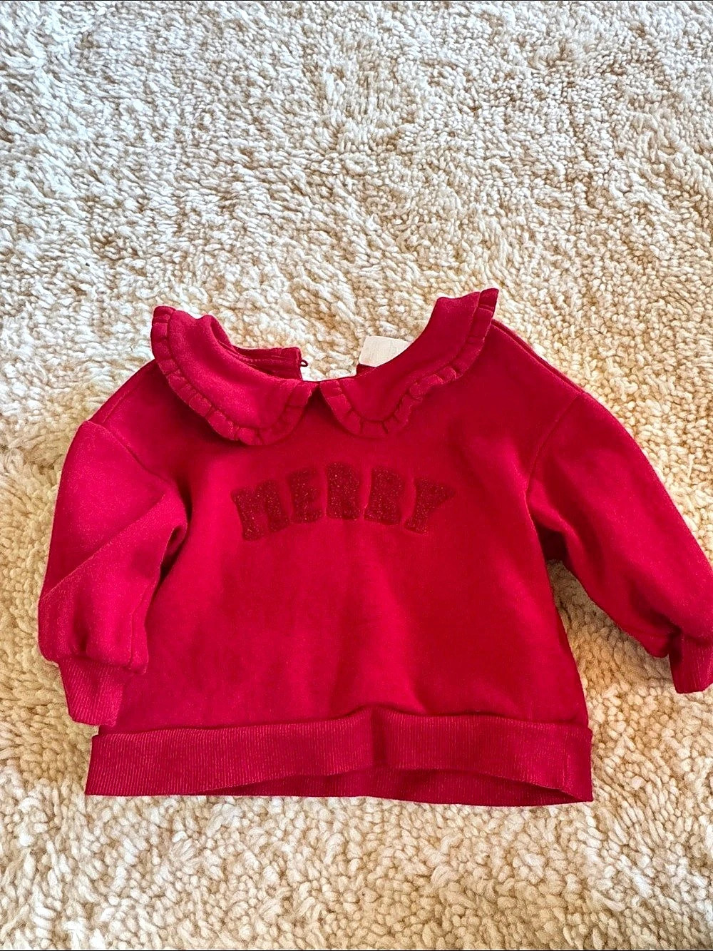 Carter's Girls Christmas Merry Long-Sleeve Pullover Sweatshirt Ruffle Collar